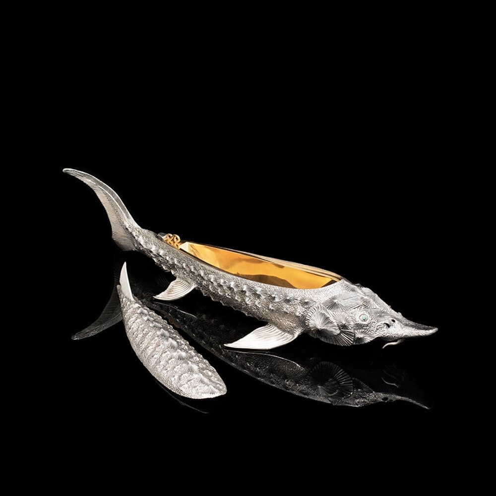 Икорница из латуни с серебрением «Осетр»