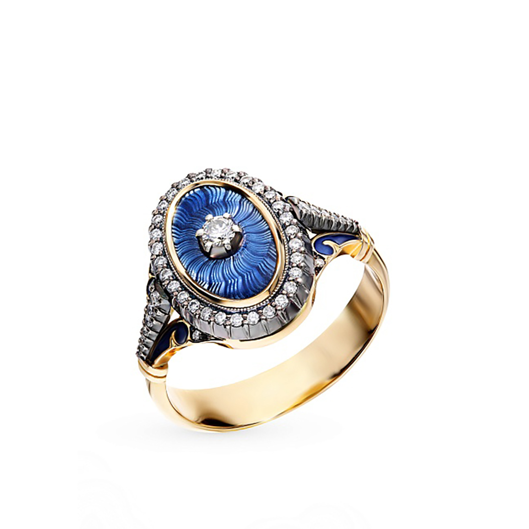 Кольцо с эмалью и бриллиантами
