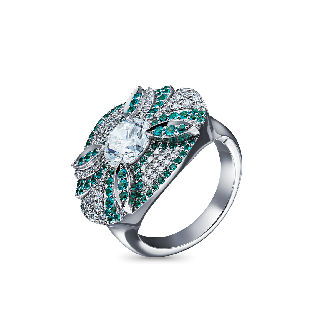 Кольцо с бриллиантами и турмалинами «Параиба»