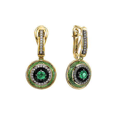 Серьги с изумрудами и бриллиантами  Зс-14083Ж-100
