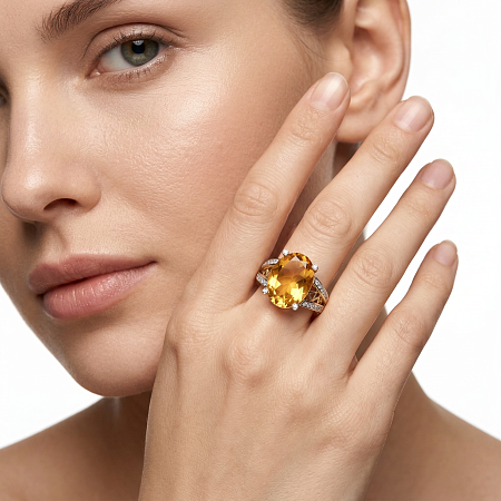 Кольцо с цитрином и бриллиантами 53101Д001-0130